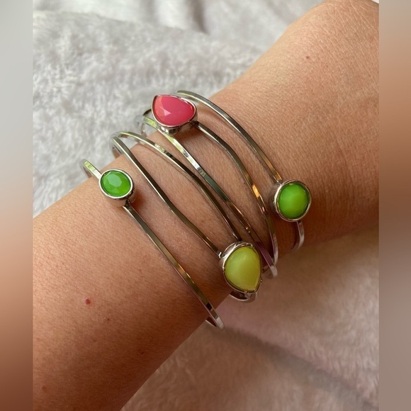 Pink & Green Cabochon Stones Cuff‎ Beacelet - Picture 4 of 6